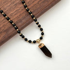 N32【獅子處女座|8月】黑瑪瑙茶晶六角柱鍍金頸鏈項鏈 Smoky Quartz