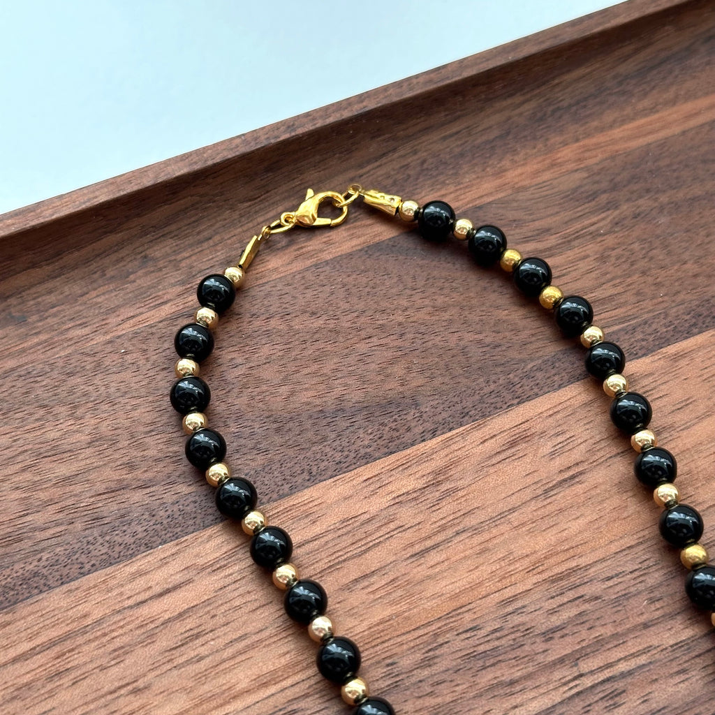 N32【獅子處女座|8月】黑瑪瑙茶晶六角柱鍍金頸鏈項鏈 Smoky Quartz