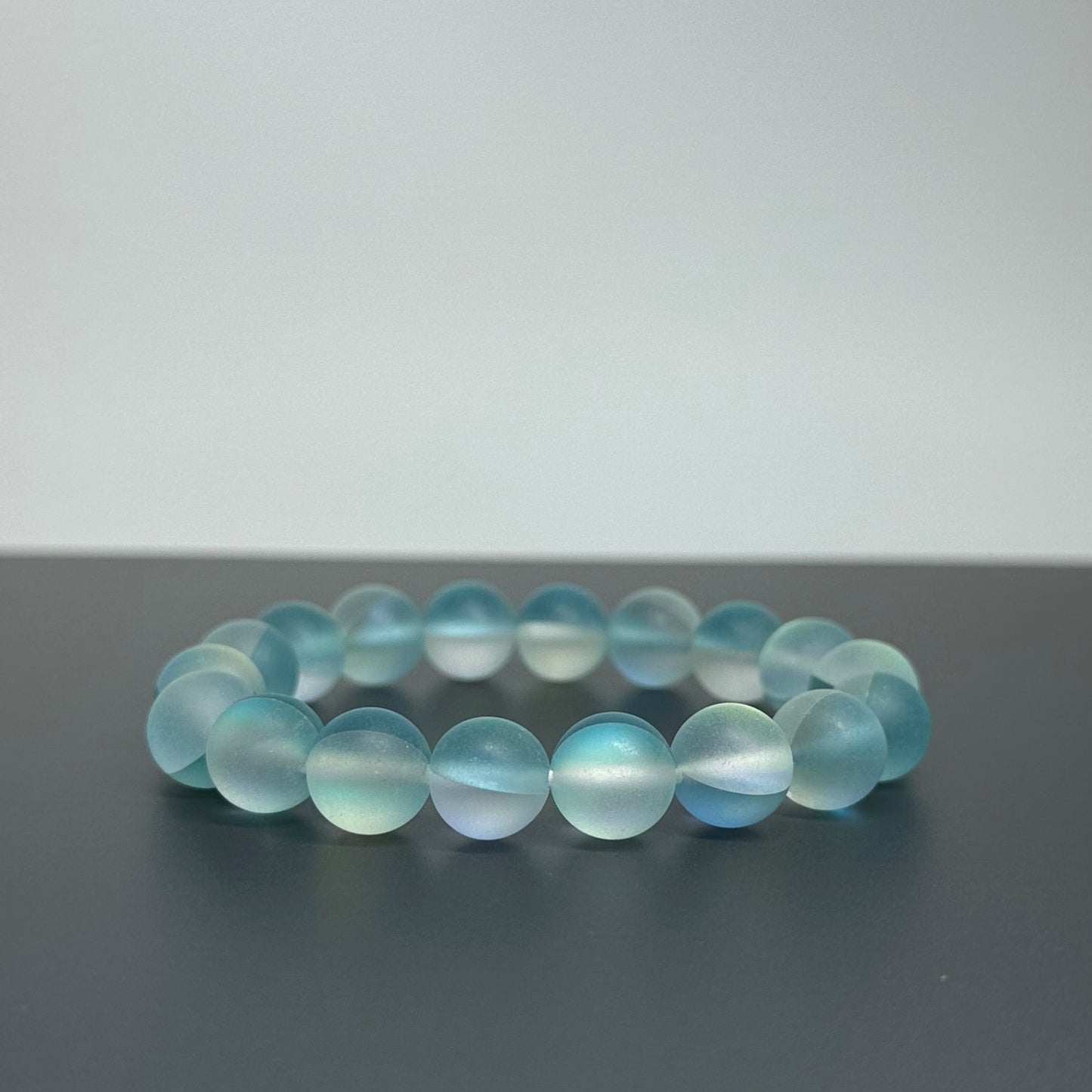 B47 月亮琉璃 • 霧湖水手鏈手串  Matt Lake Blue  Moonstone Bracelet