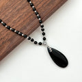 N33 [Leo Virgo | August] Black agate water drop classic silver-plated necklace