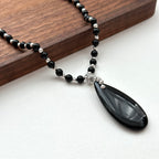 N33【獅子處女座|8月】黑瑪瑙水滴古典鍍銀頸鏈項鏈