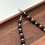 N33【獅子處女座|8月】黑瑪瑙水滴古典鍍銀頸鏈項鏈