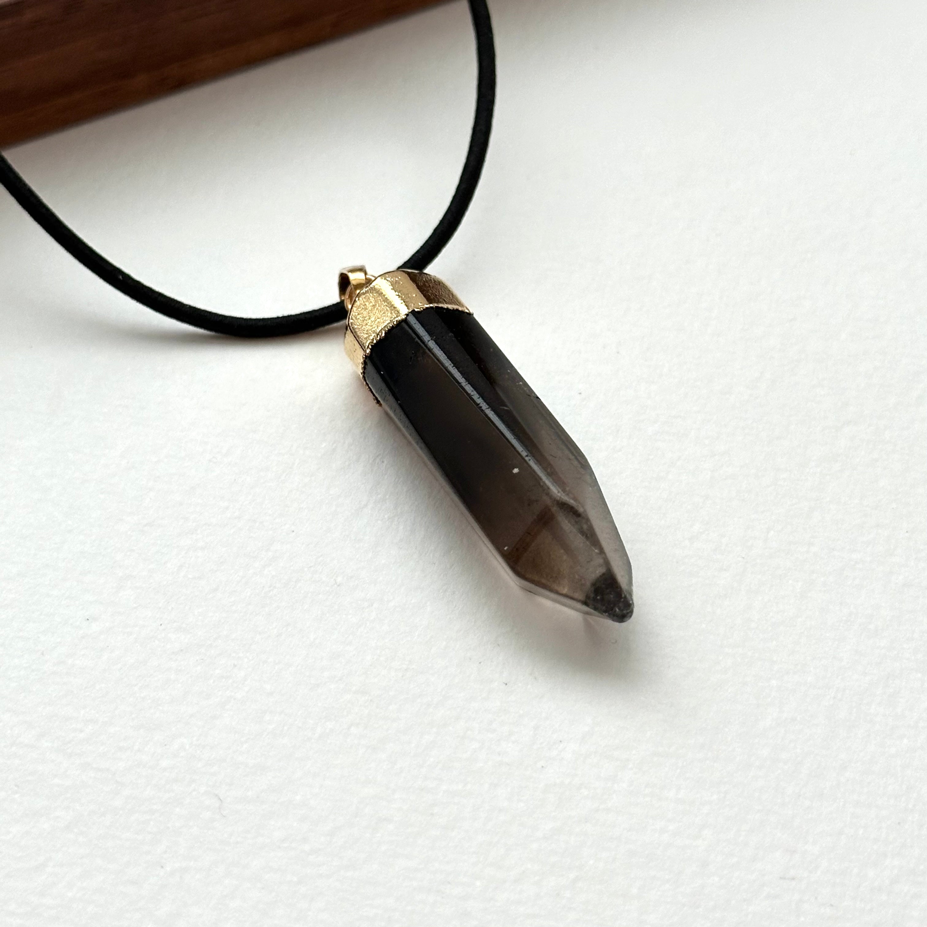 N34 [Scorpio Sagittarius | November] Smoky Quartz Hexagonal Column Gold-plated Necklace