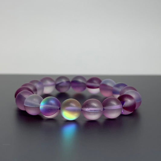 B48 月亮琉璃 • 霧紫手鏈手串  Matt Purple Moonstone Bracelet