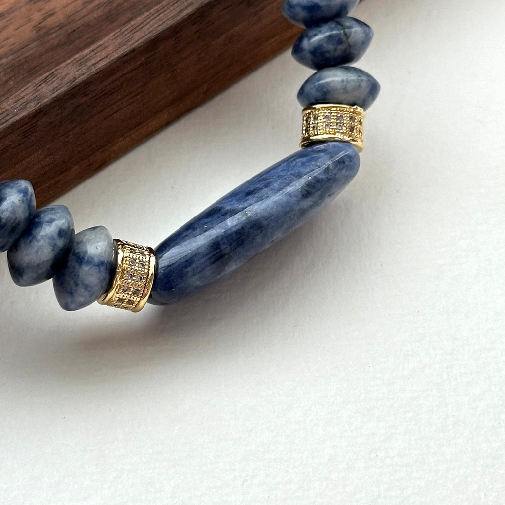 BS172 [Clarify Yourself] Blue Stone Butterfly Bead Thick Ring Gold-plated Bracelet