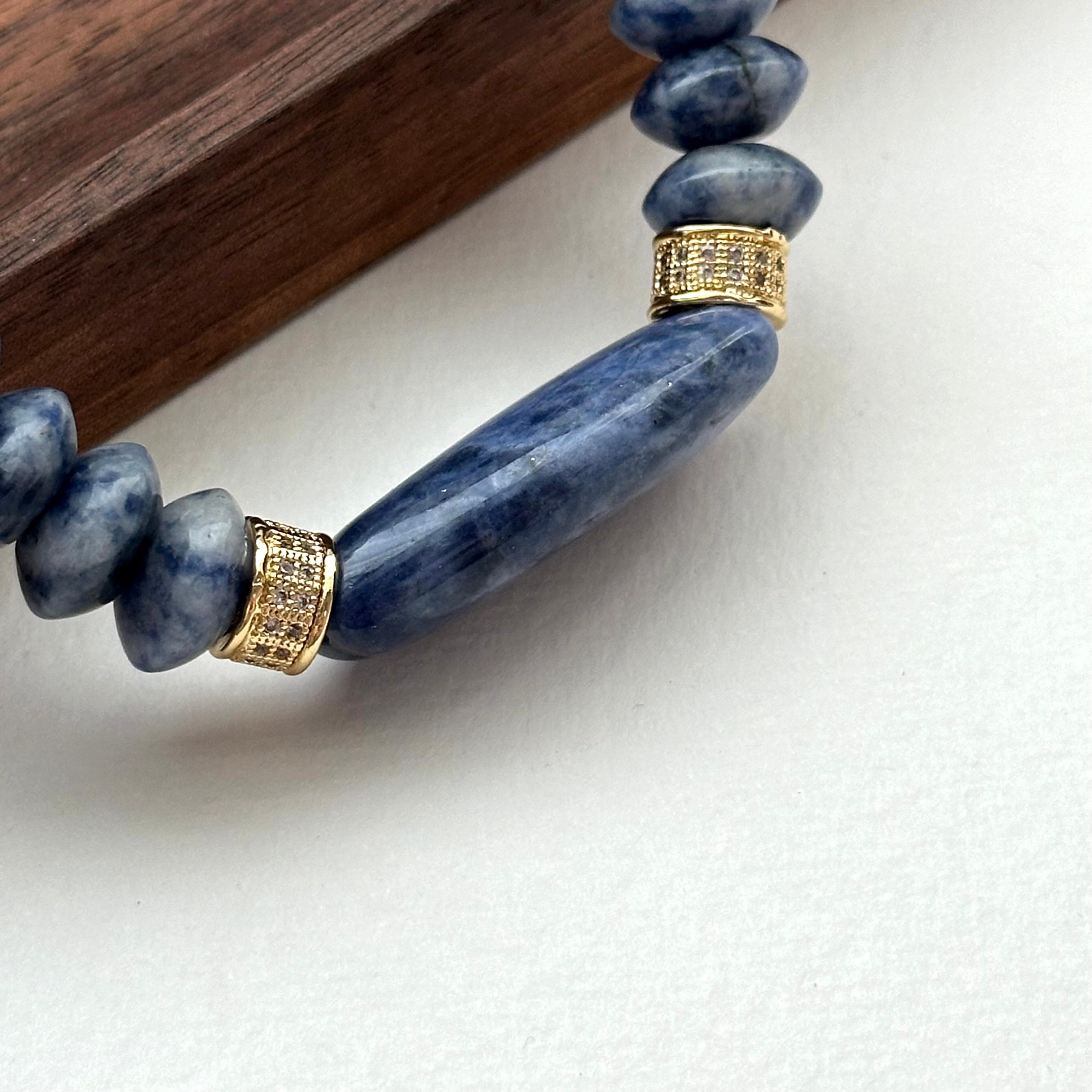 BS172 [Clarify Yourself] Blue Stone Butterfly Bead Thick Ring Gold-plated Bracelet