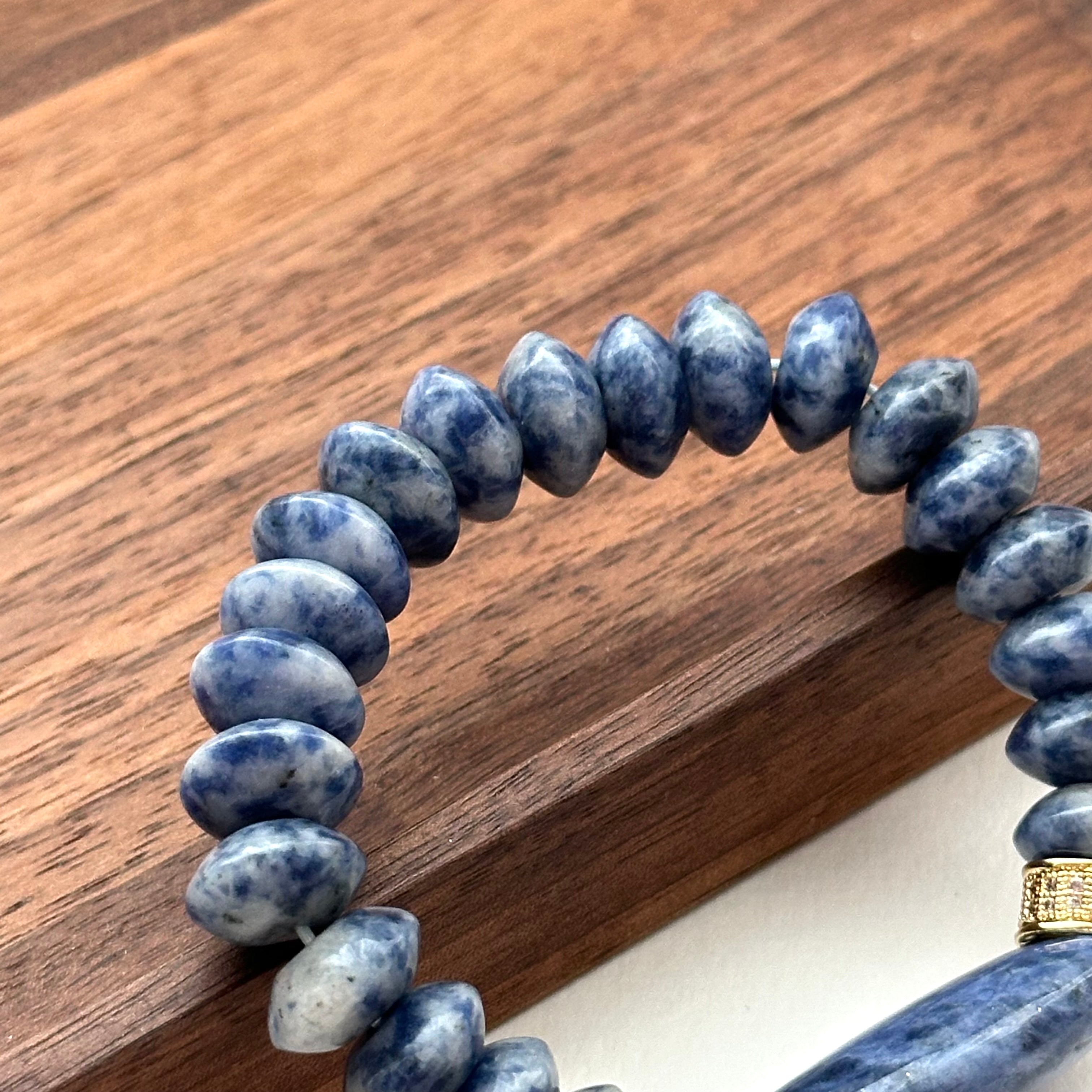 BS172 [Clarify Yourself] Blue Stone Butterfly Bead Thick Ring Gold-plated Bracelet