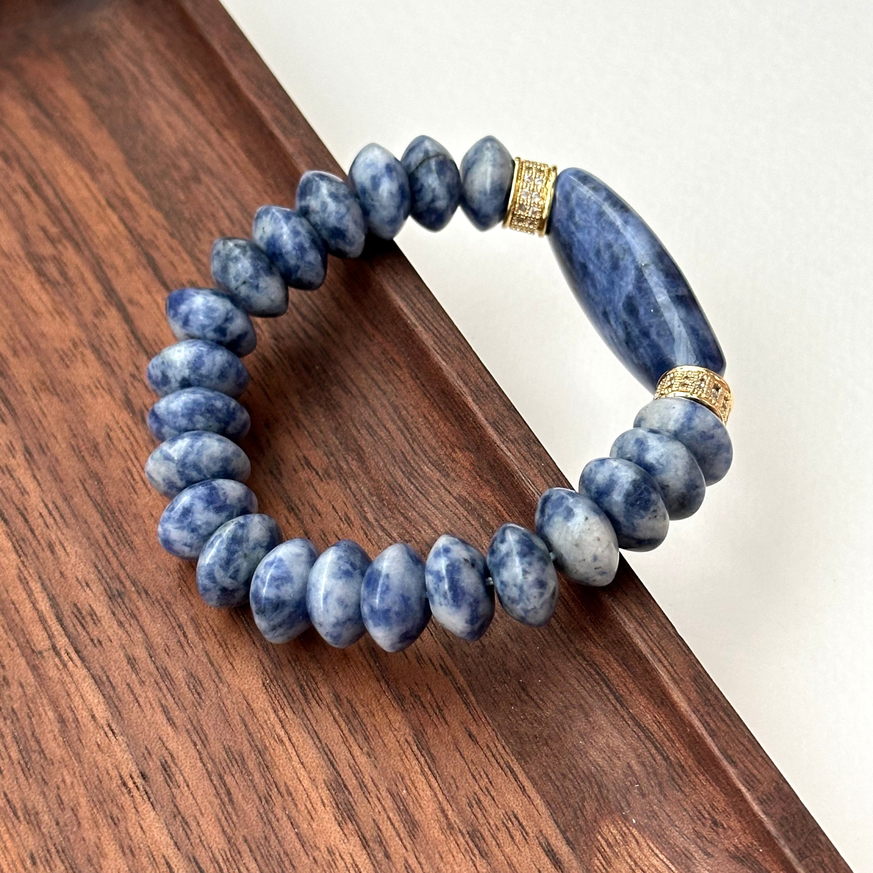 BS172 [Clarify Yourself] Blue Stone Butterfly Bead Thick Ring Gold-plated Bracelet