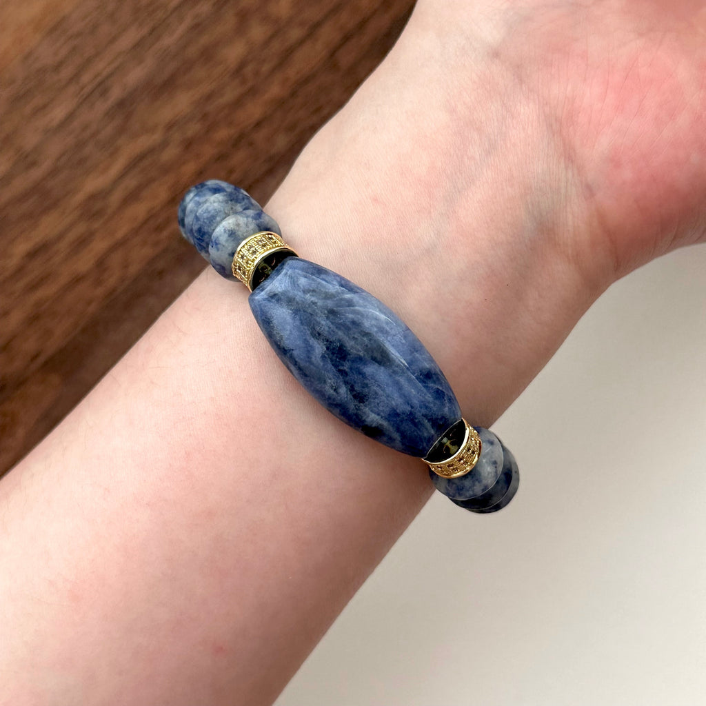 BS172 [Clarify Yourself] Blue Stone Butterfly Bead Thick Ring Gold-plated Bracelet