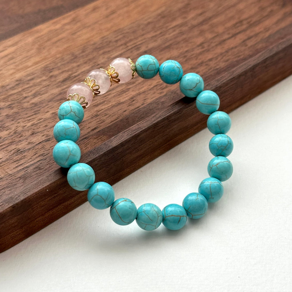 BS173 [Sagittarius Capricorn | December Birthday] Blue Turquoise Rose Quartz Gold-plated Bracelet