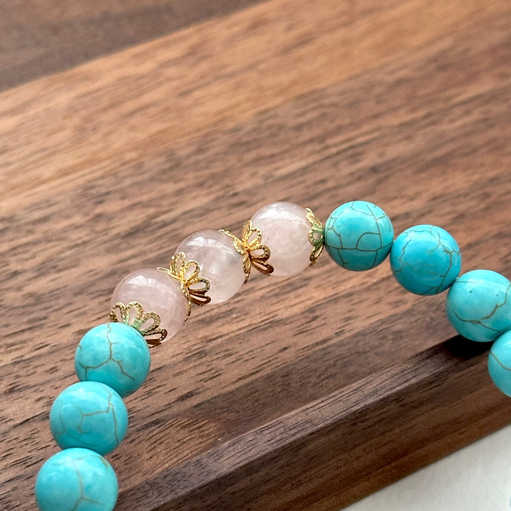 BS173 [Sagittarius Capricorn | December Birthday] Blue Turquoise Rose Quartz Gold-plated Bracelet
