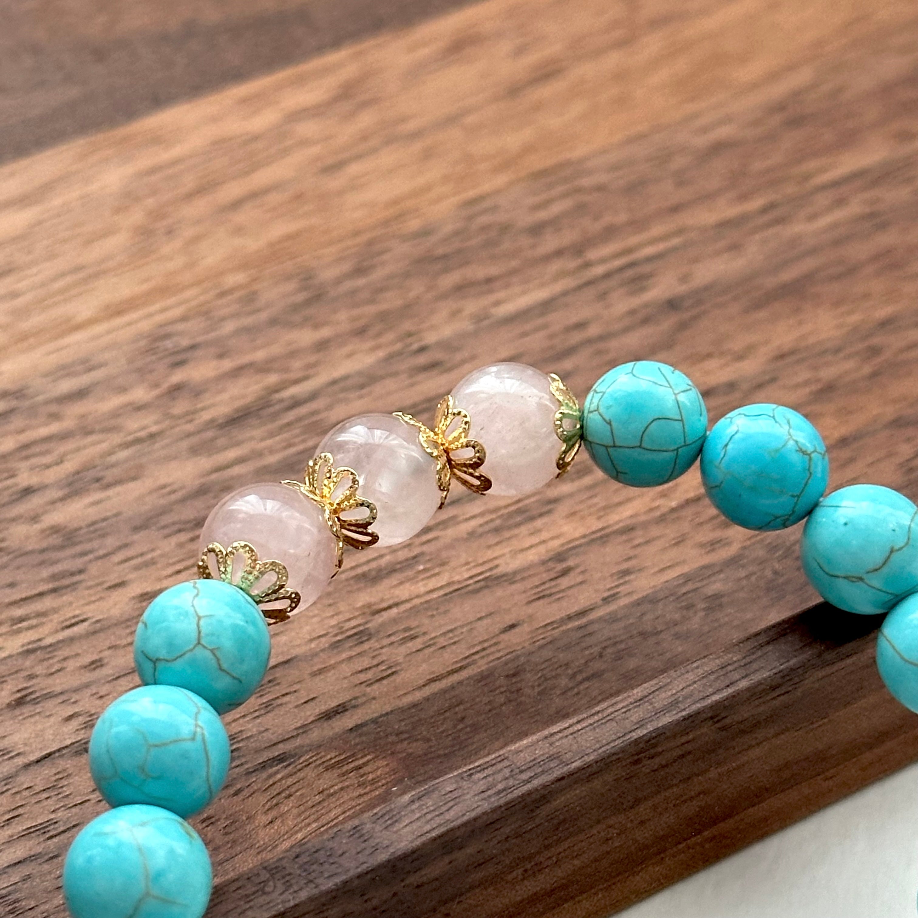 BS173 [Sagittarius Capricorn | December Birthday] Blue Turquoise Rose Quartz Gold-plated Bracelet
