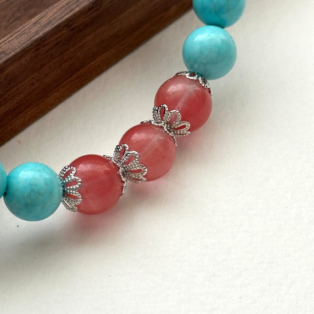 BS174 [Sagittarius Capricorn | December Birthday] Blue Turquoise Watermelon Glass Silver-plated Bracelet