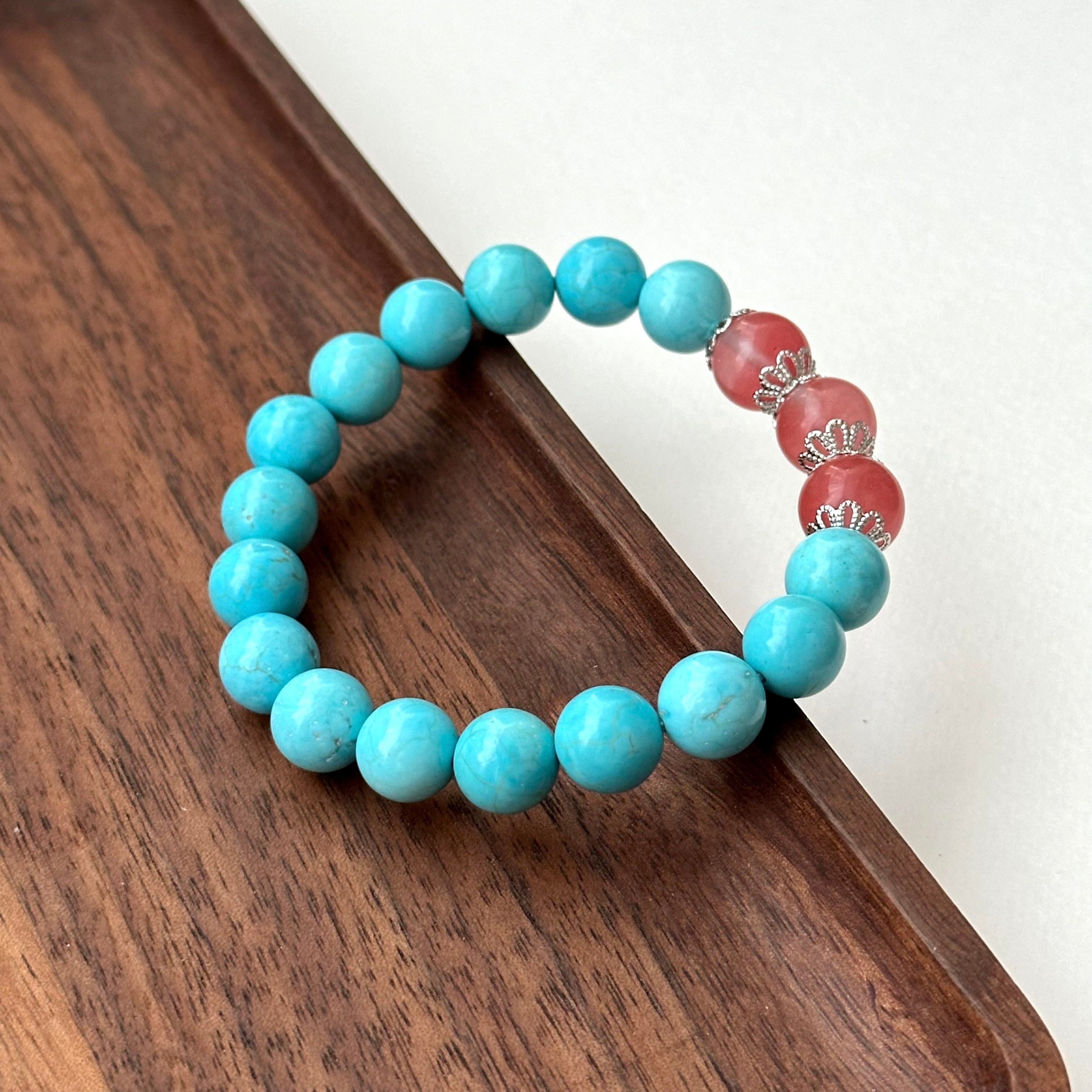 BS174 [Sagittarius Capricorn | December Birthday] Blue Turquoise Watermelon Glass Silver-plated Bracelet