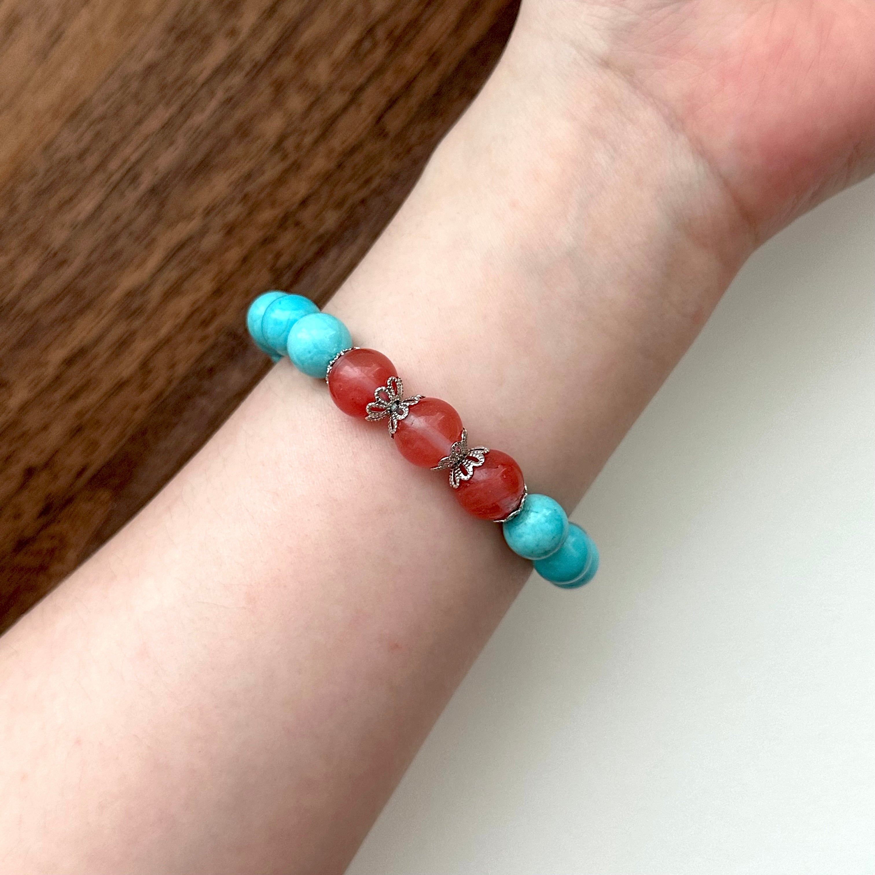 BS174 [Sagittarius Capricorn | December Birthday] Blue Turquoise Watermelon Glass Silver-plated Bracelet