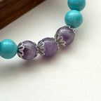 BS175 [Sagittarius Capricorn | December Birthday] Blue Turquoise Amethyst Flower Silver-plated Bracelet