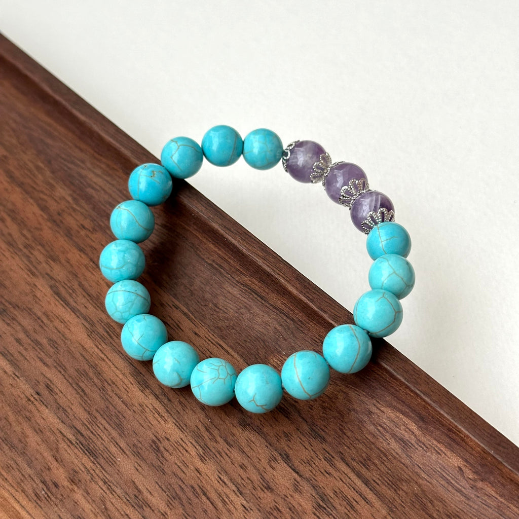 BS175 [Sagittarius Capricorn | December Birthday] Blue Turquoise Amethyst Flower Silver-plated Bracelet