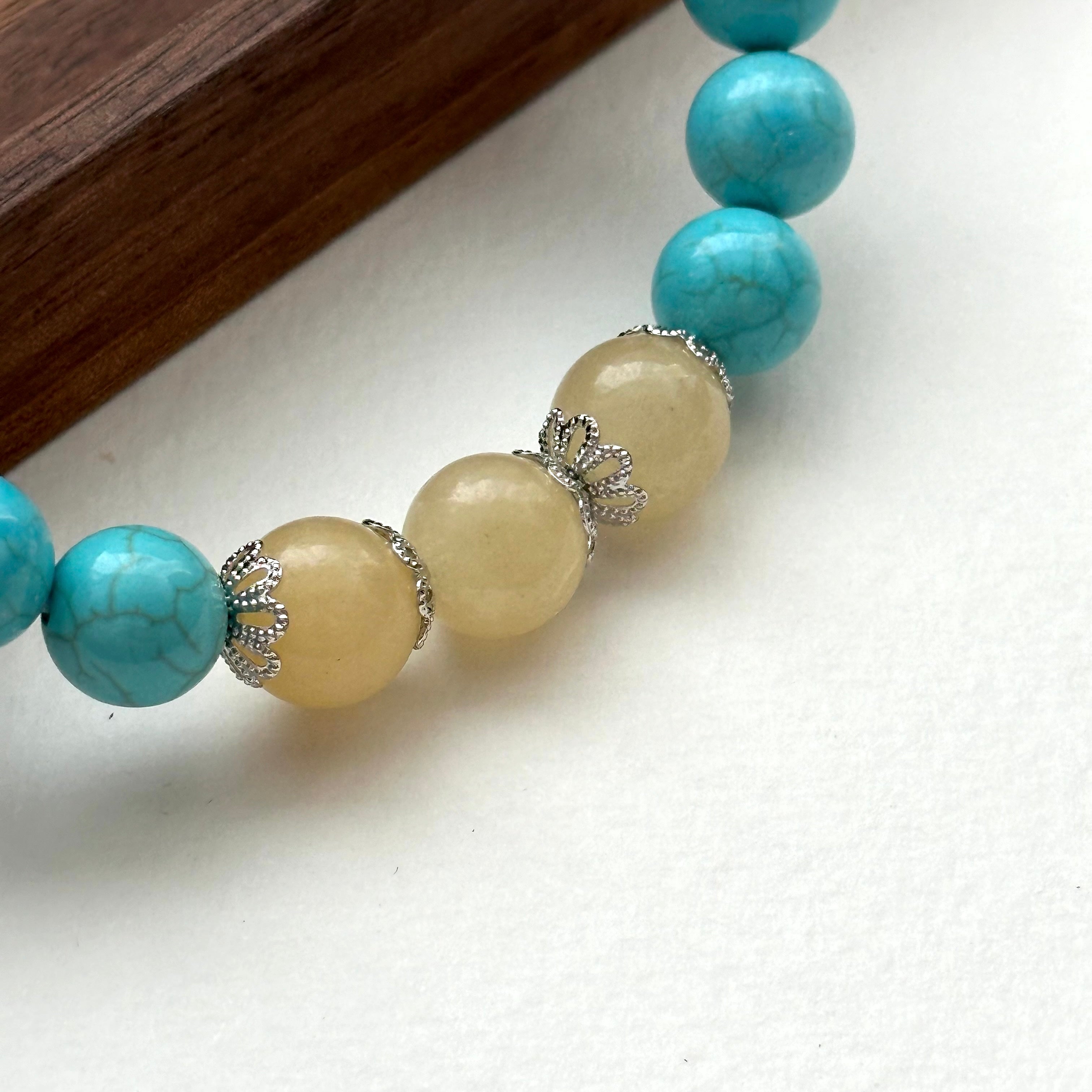 BS177 [Sagittarius Capricorn | December Birthday] Blue Turquoise Green Stone Flower Silver Plated Bracelet