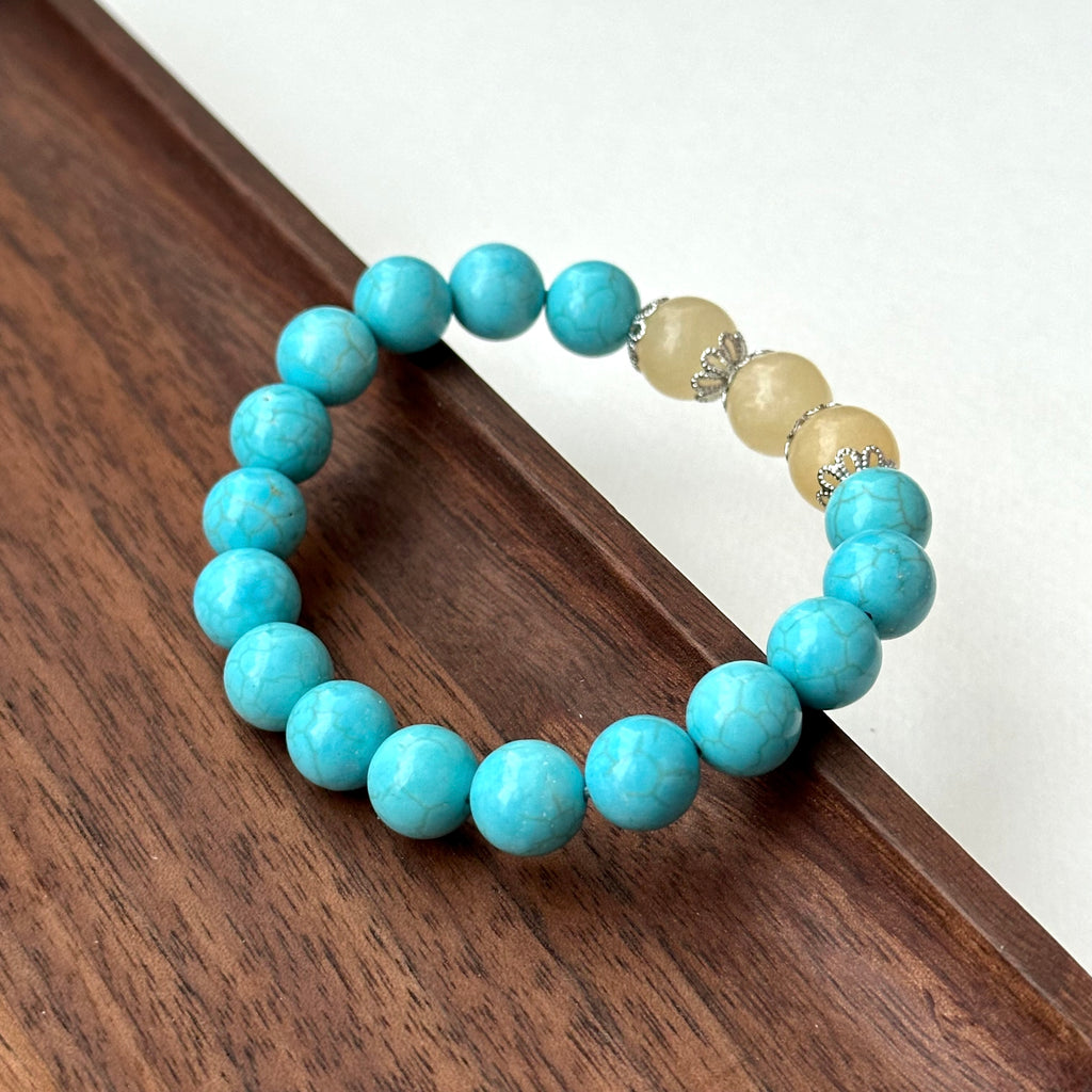 BS177 [Sagittarius Capricorn | December Birthday] Blue Turquoise Green Stone Flower Silver Plated Bracelet
