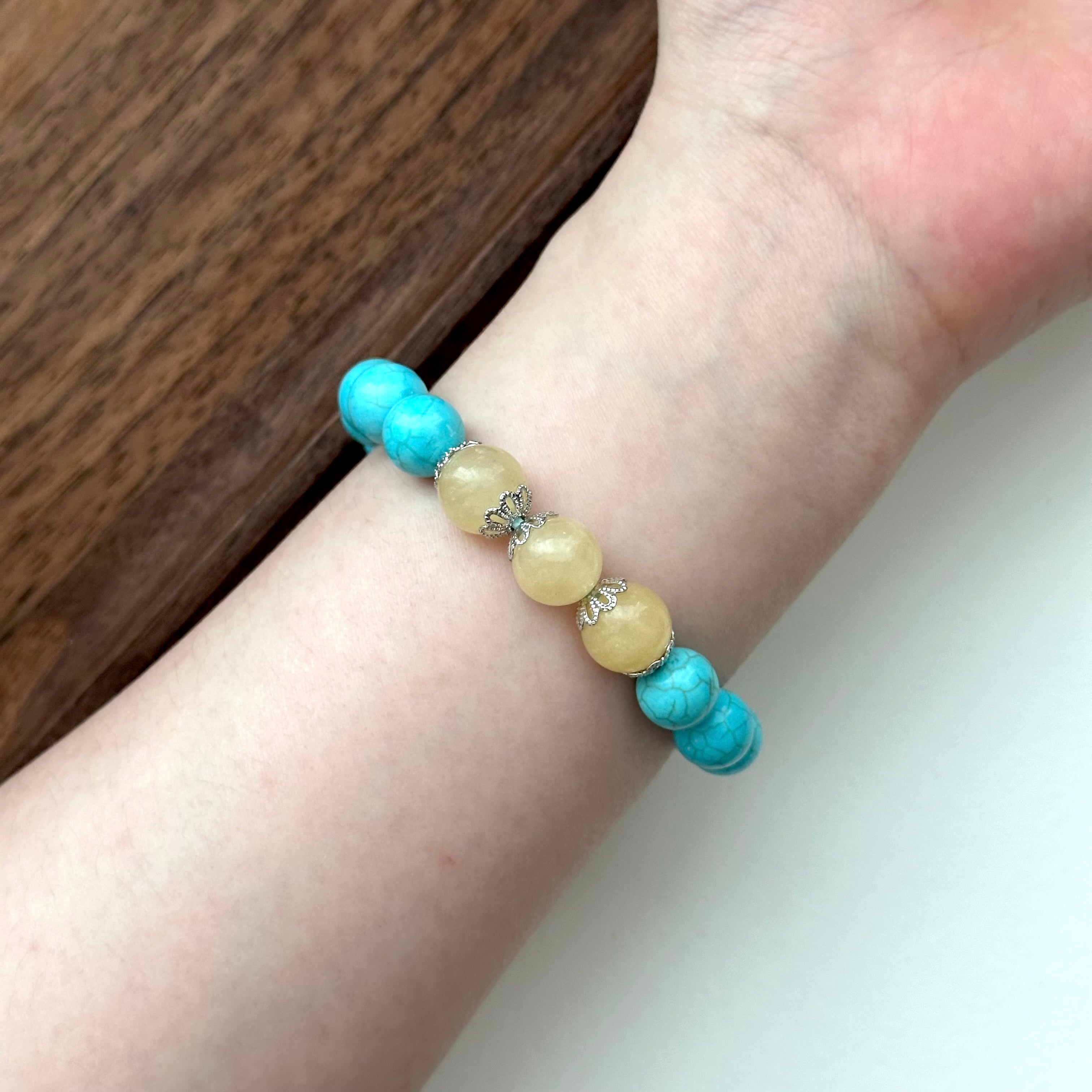 BS177 [Sagittarius Capricorn | December Birthday] Blue Turquoise Green Stone Flower Silver Plated Bracelet