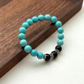 BS179 [Sagittarius Capricorn | December Birthday] Blue Turquoise Black Agate Flower Silver Plated Bracelet
