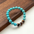 BS180 [Sagittarius Capricorn | December Birthday] Blue Turquoise Yellow Tiger Eye Flower Silver Plated Bracelet