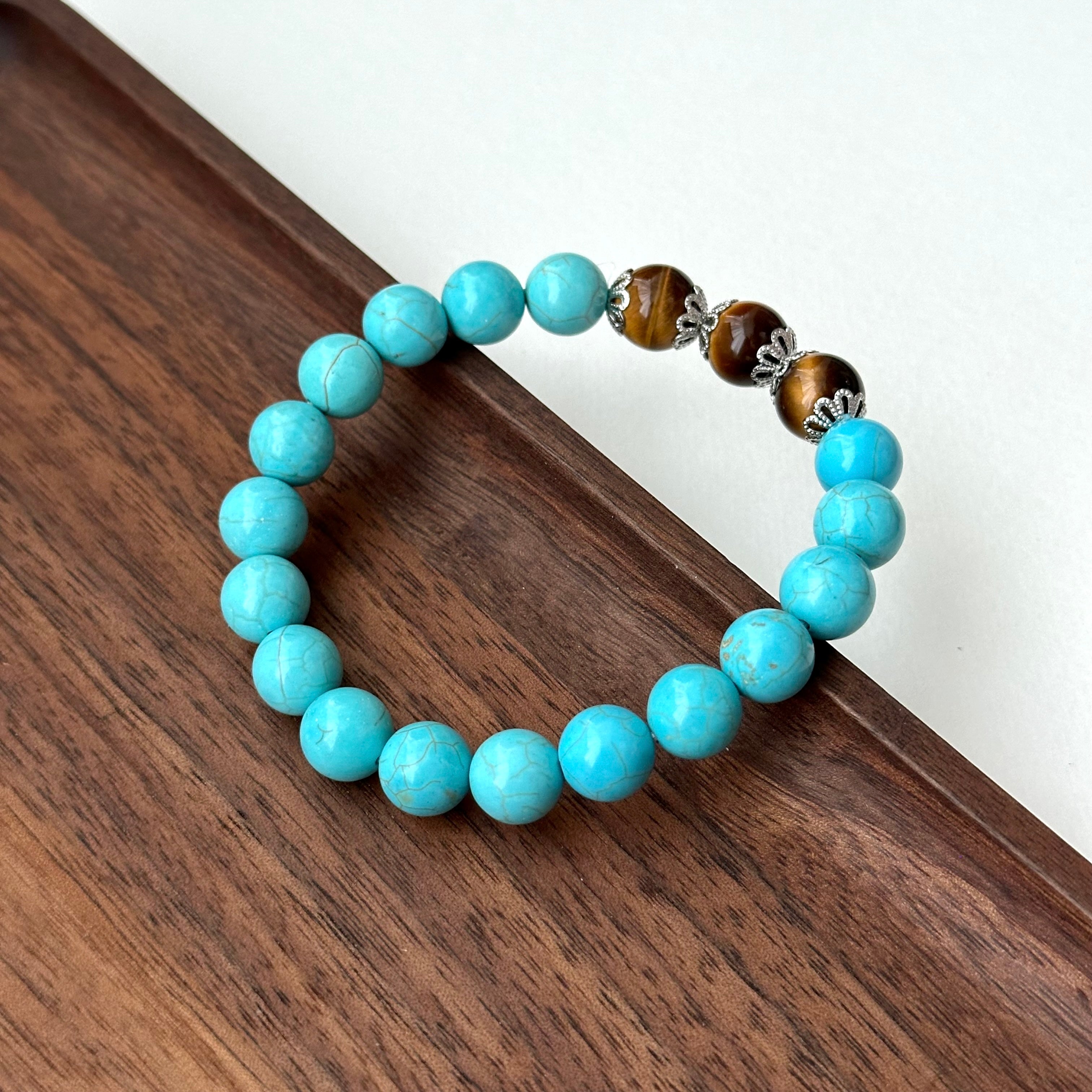 BS180 [Sagittarius Capricorn | December Birthday] Blue Turquoise Yellow Tiger Eye Flower Silver Plated Bracelet