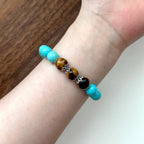 BS180 [Sagittarius Capricorn | December Birthday] Blue Turquoise Yellow Tiger Eye Flower Silver Plated Bracelet