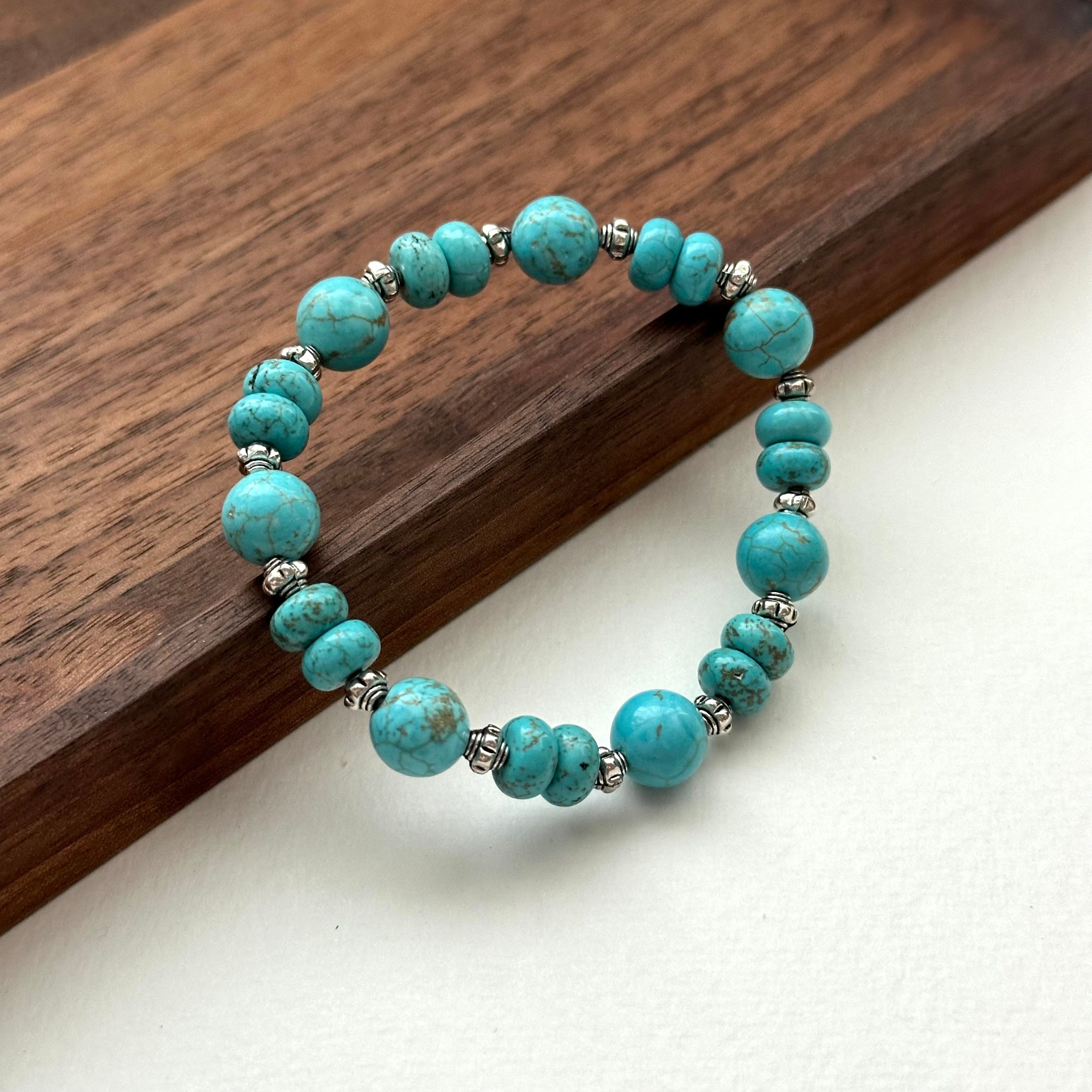 BS182 [Sagittarius Capricorn | December Birthday] Blue Turquoise Vintage Silver-plated Bracelet