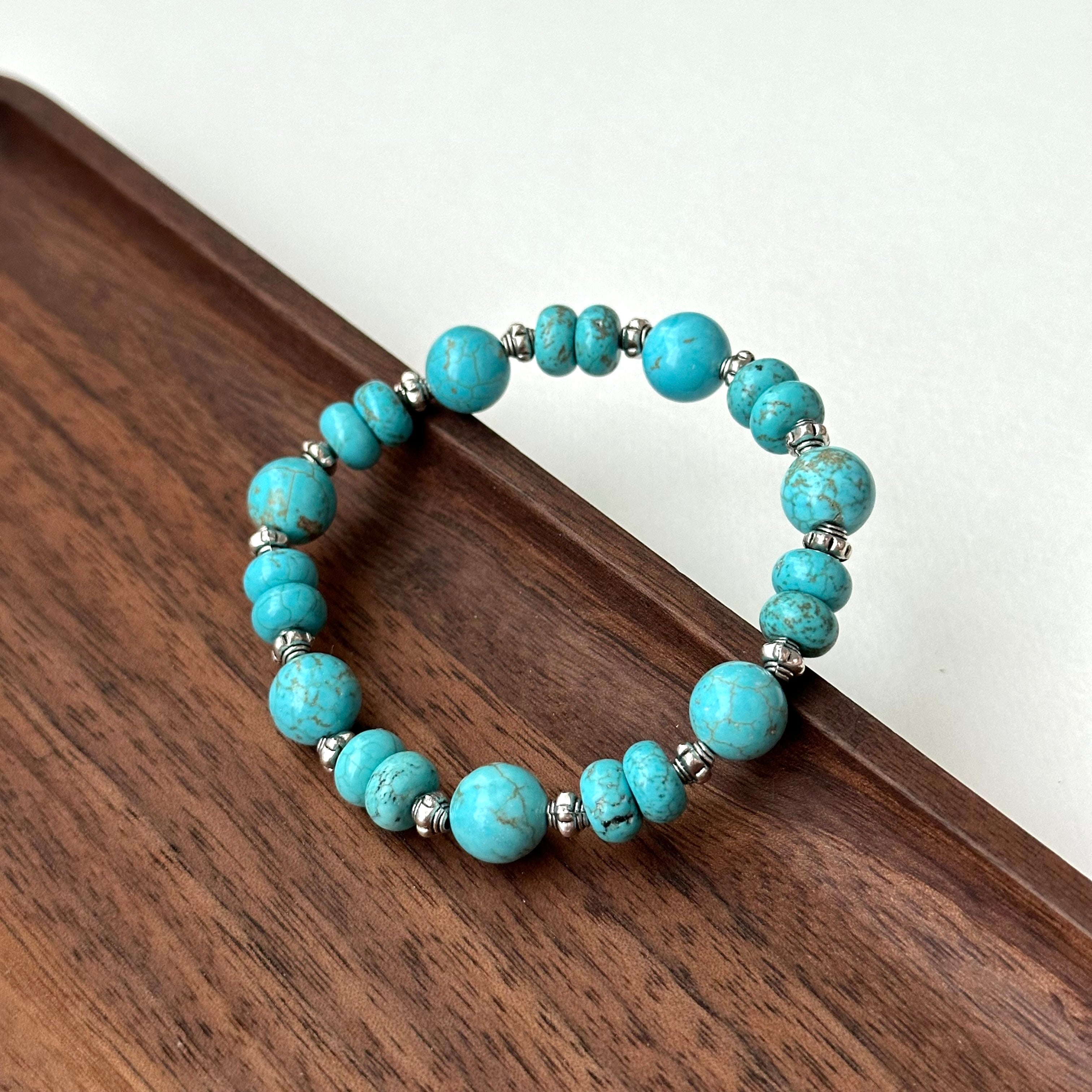 BS182 [Sagittarius Capricorn | December Birthday] Blue Turquoise Vintage Silver-plated Bracelet