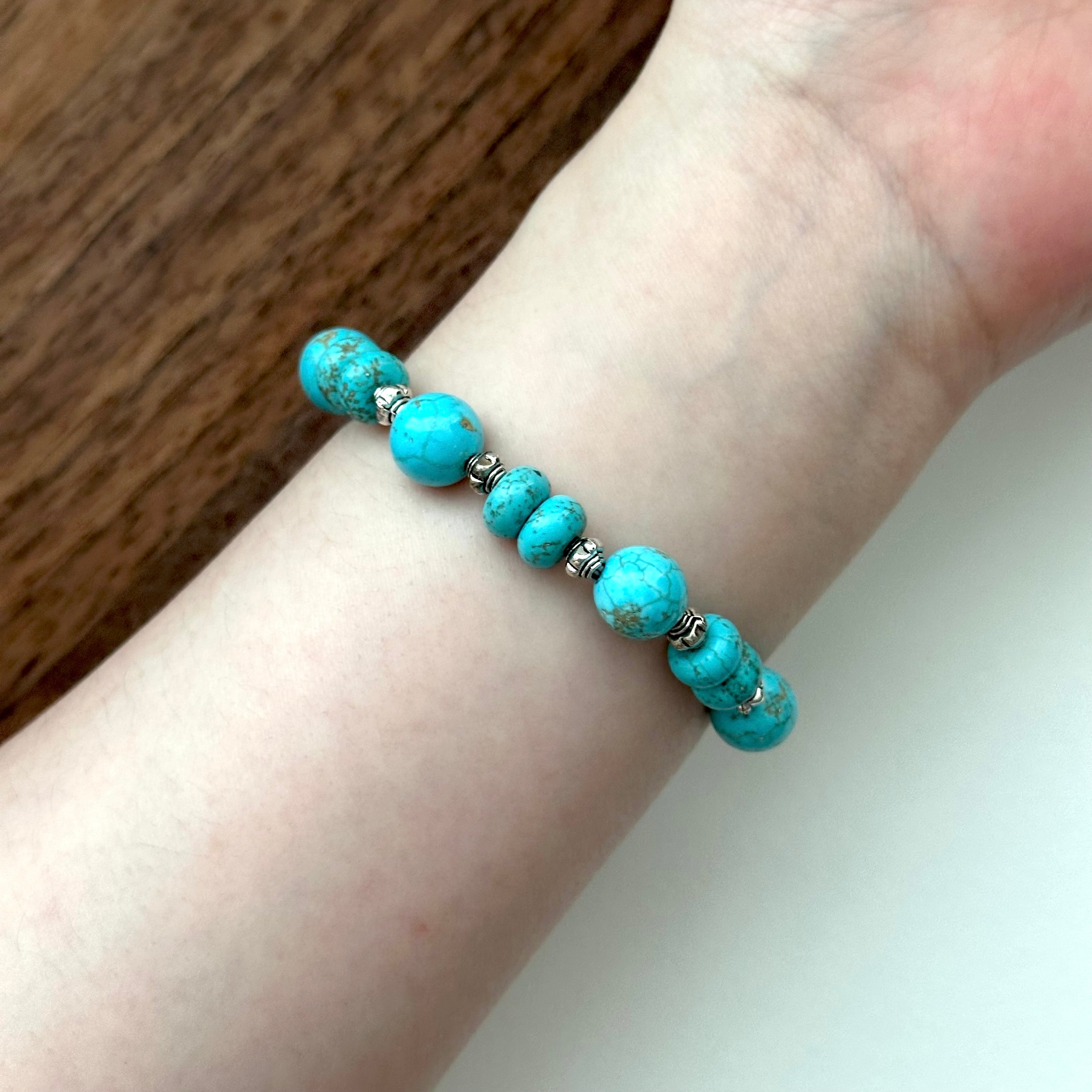 BS182 [Sagittarius Capricorn | December Birthday] Blue Turquoise Vintage Silver-plated Bracelet