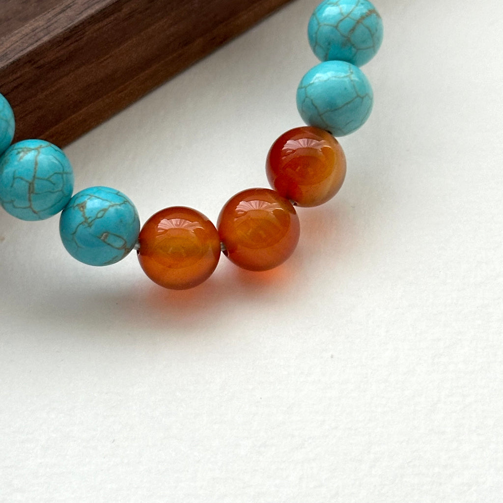 BS184 [Sagittarius Capricorn | December Birthday] Blue Turquoise Red Agate Silver Plated Bracelet