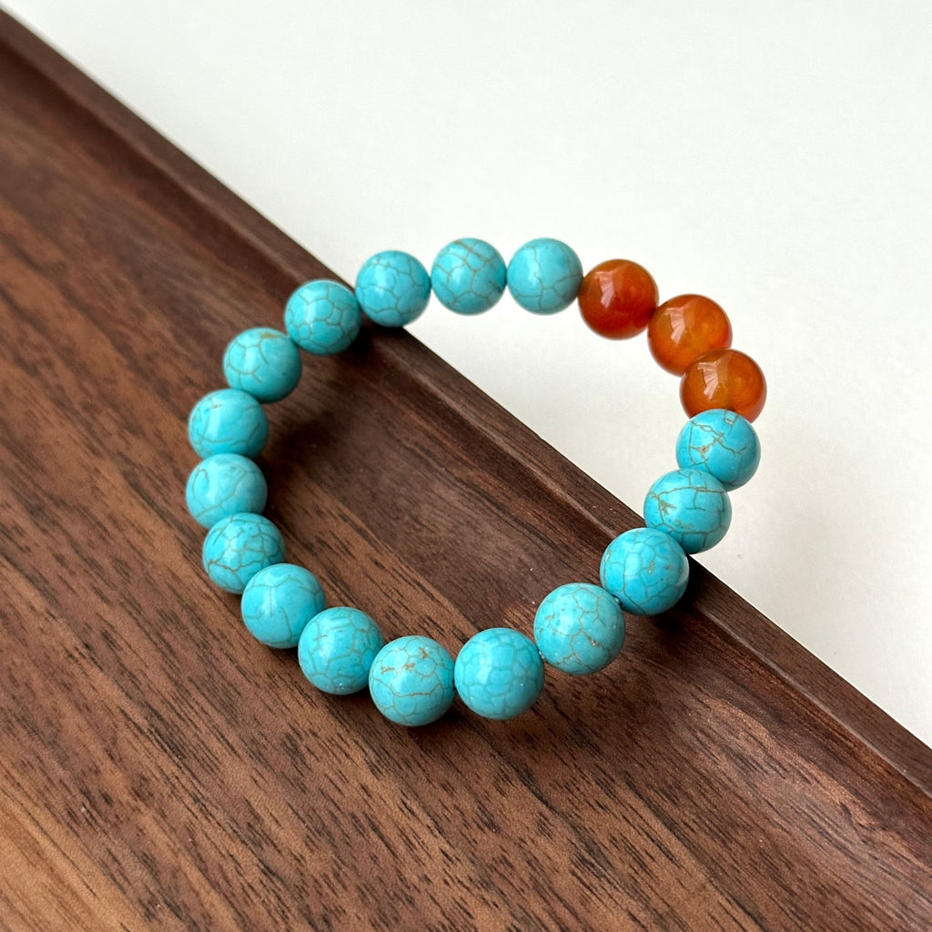 BS184 [Sagittarius Capricorn | December Birthday] Blue Turquoise Red Agate Silver Plated Bracelet