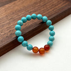BS184 [Sagittarius Capricorn | December Birthday] Blue Turquoise Red Agate Silver Plated Bracelet