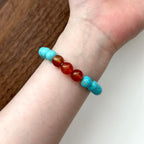 BS184 [Sagittarius Capricorn | December Birthday] Blue Turquoise Red Agate Silver Plated Bracelet