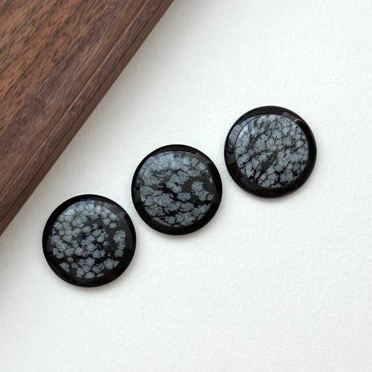 TS10 [Sagittarius Capricorn | December] Snowflake Obsidian Black Jasper Round Blocks for Office or Home Healing Devices
