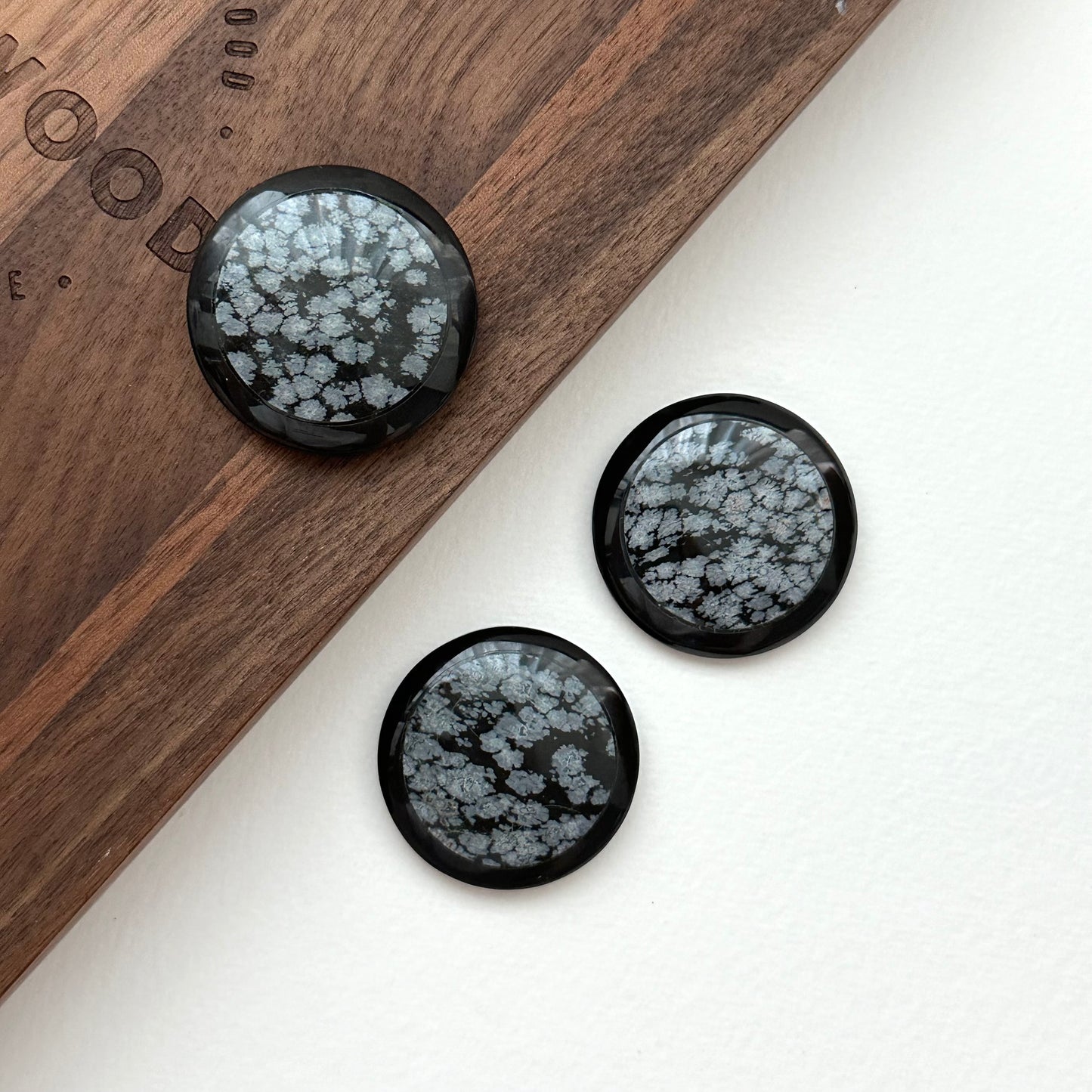 TS10 [Sagittarius Capricorn | December] Snowflake Obsidian Black Jasper Round Blocks for Office or Home Healing Devices