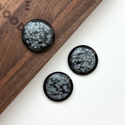 TS10 [Sagittarius Capricorn | December] Snowflake Obsidian Black Jasper Round Blocks for Office or Home Healing Devices