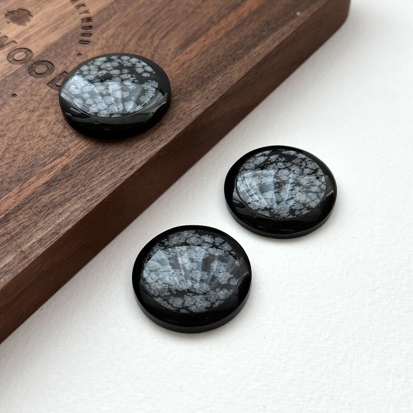 TS10 [Sagittarius Capricorn | December] Snowflake Obsidian Black Jasper Round Blocks for Office or Home Healing Devices