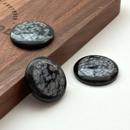 TS10 [Sagittarius Capricorn | December] Snowflake Obsidian Black Jasper Round Blocks for Office or Home Healing Devices