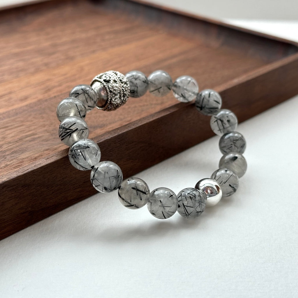 BS186 [War away evil spirits, turn away bad luck and protect against villains] Black Rutilated Quartz Bracelet