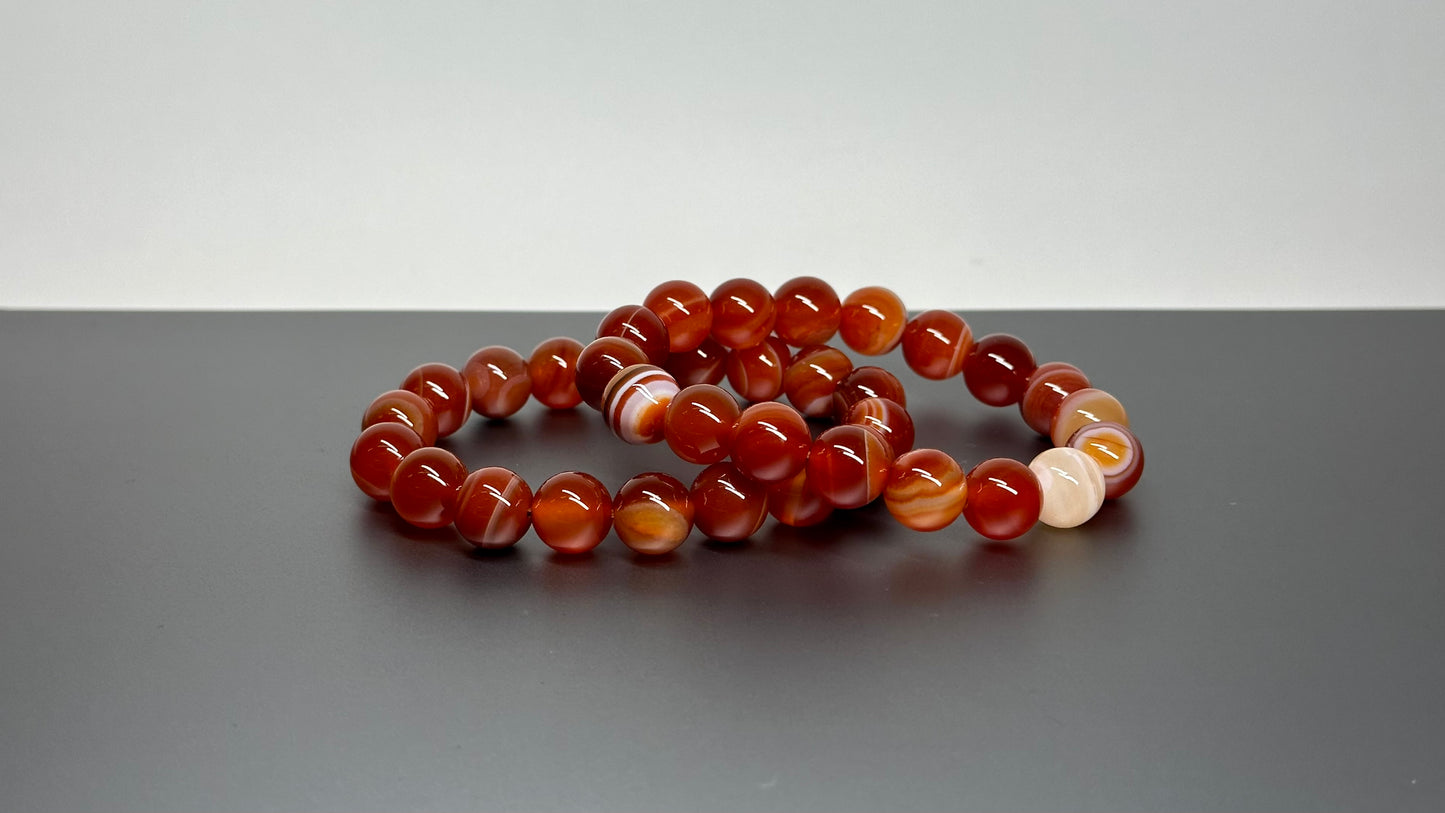 B24 縞瑪瑙 • 紅白 手鏈手串 Red and White Sardonyx Bracelet