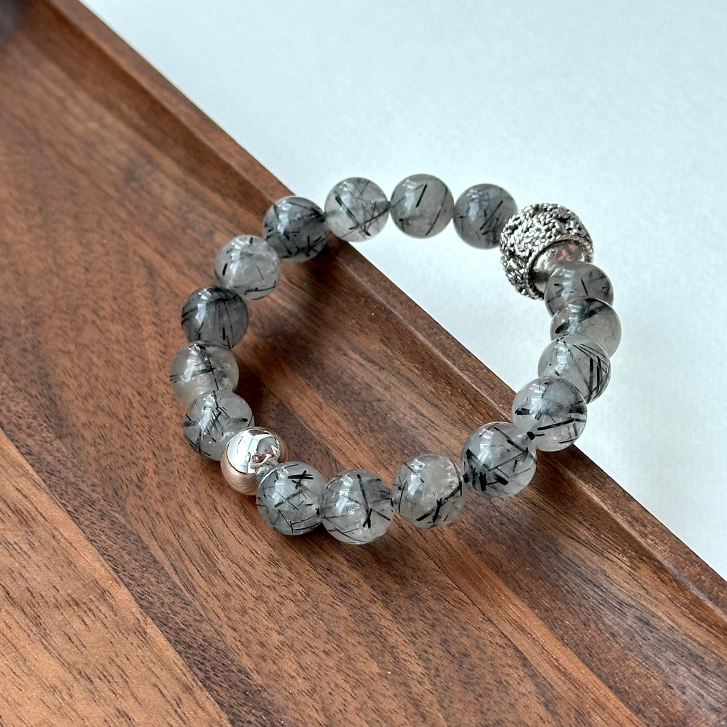 BS186 [War away evil spirits, turn away bad luck and protect against villains] Black Rutilated Quartz Bracelet