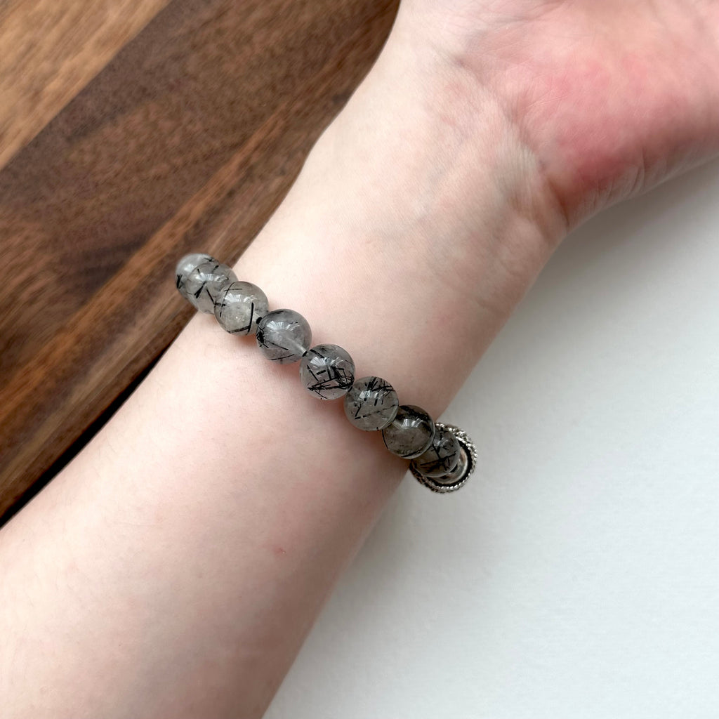 BS186 [War away evil spirits, turn away bad luck and protect against villains] Black Rutilated Quartz Bracelet