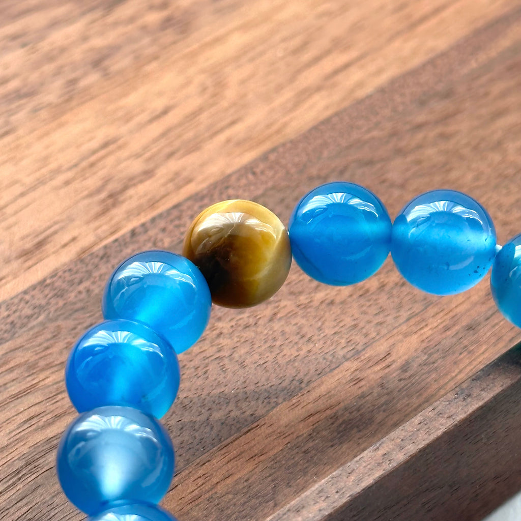 BS187 [Cancer Leo | July] Blue Agate Yellow Tiger Eye Bracelet