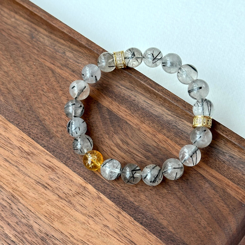 BS188 【天蠍射手座|11月】黑髮晶黃水晶鍍金手鏈手串