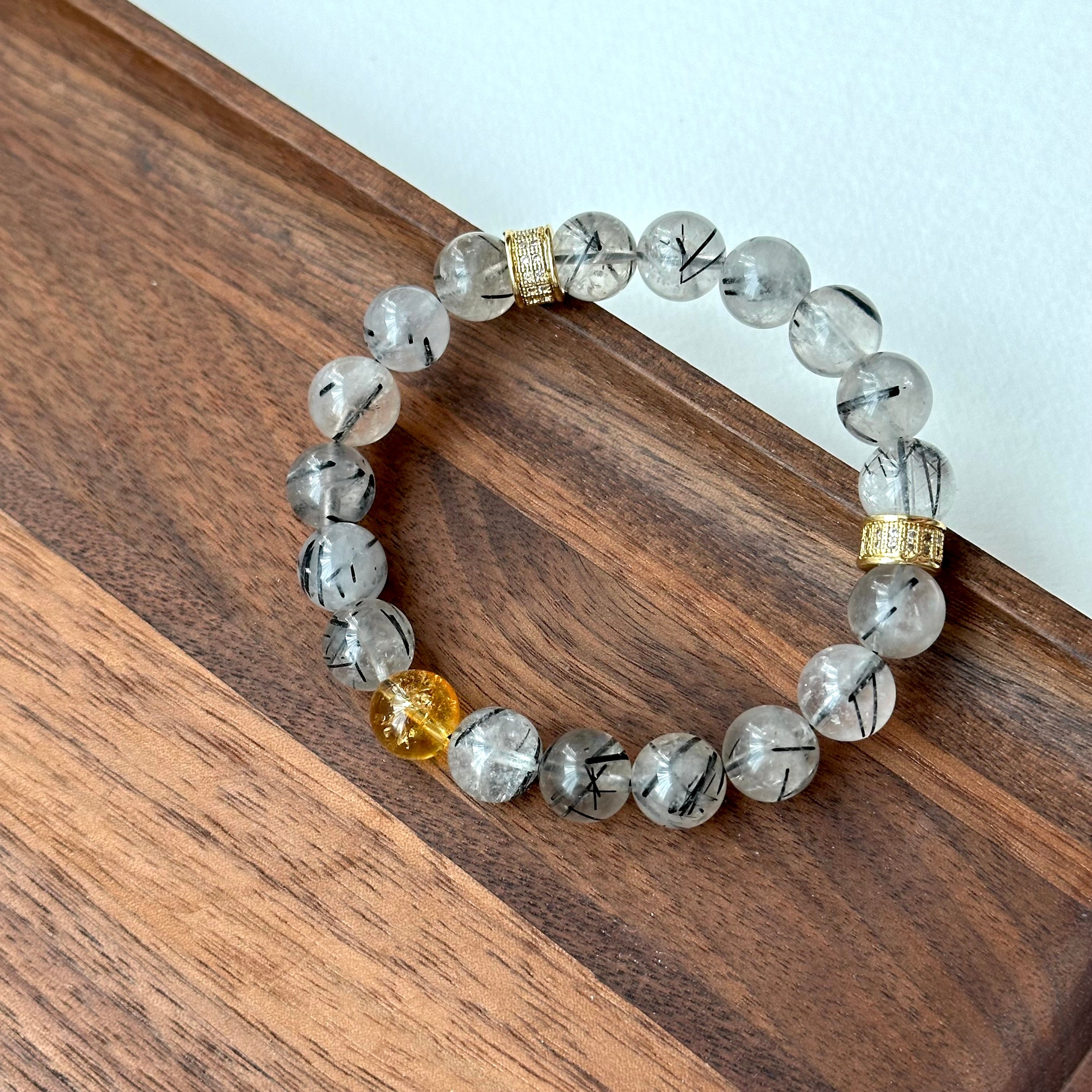 BS188 【天蠍射手座|11月】黑髮晶黃水晶鍍金手鏈手串