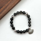 BS189 [Scorpio Sagittarius | November] Black Rutilated Quartz Peace Lock Silver-plated Bracelet