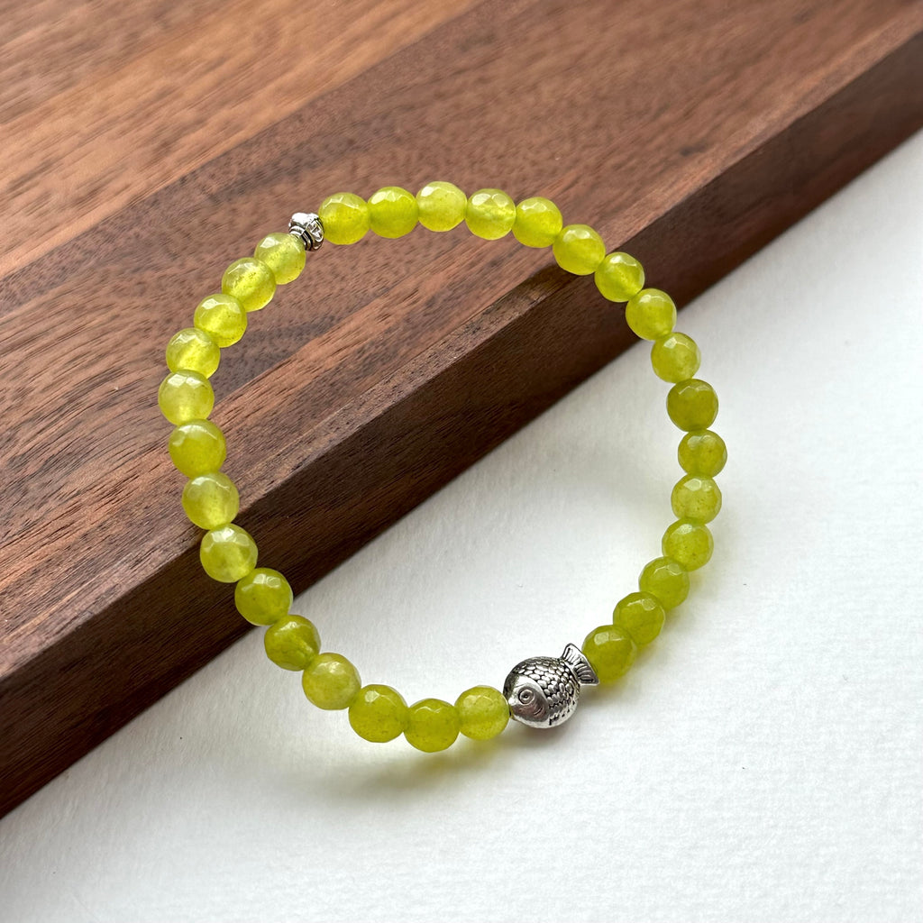 BS192 [Abundant Life] Green Stone Fish Retro Silver-plated Bracelet