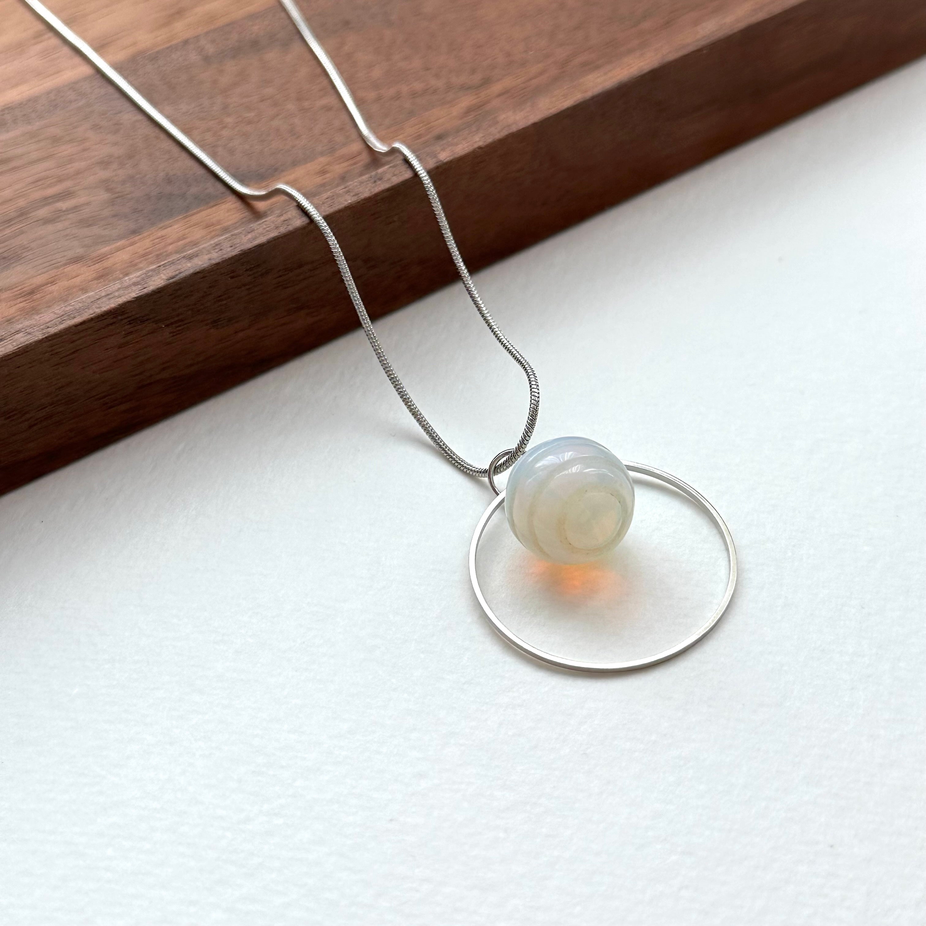 N35【天秤天蠍座|10月】蛋白石橫紋球鍍銀頸鏈項鏈